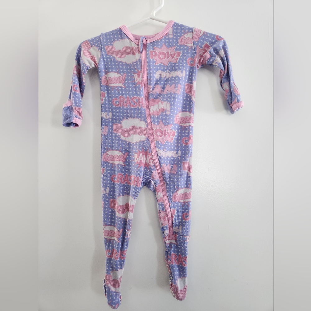 Kickee Pants Zip Footie Forget Me Not Comic 3-6 Months Bamboo Sleeper